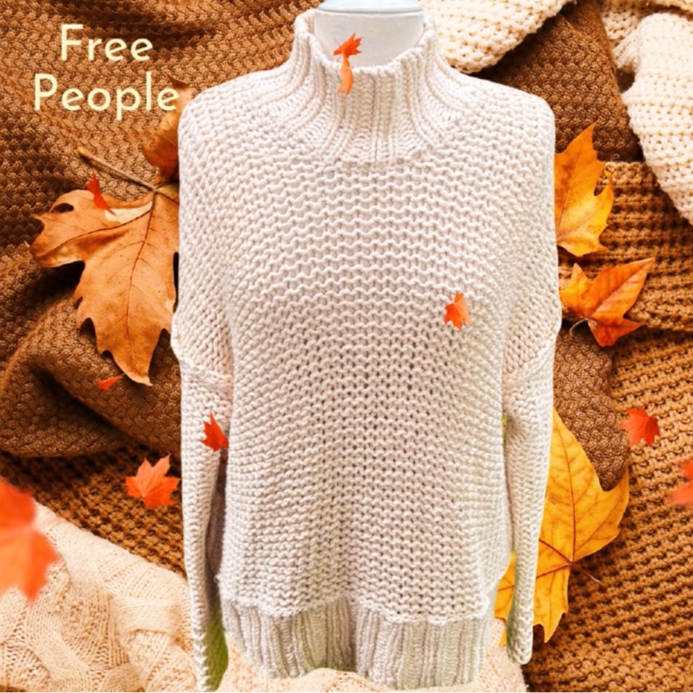 FREE PEOPLE CREAM CHUNKY KNIT COWL NECK SWEATER -S -🤩 - Picture 1 of 9